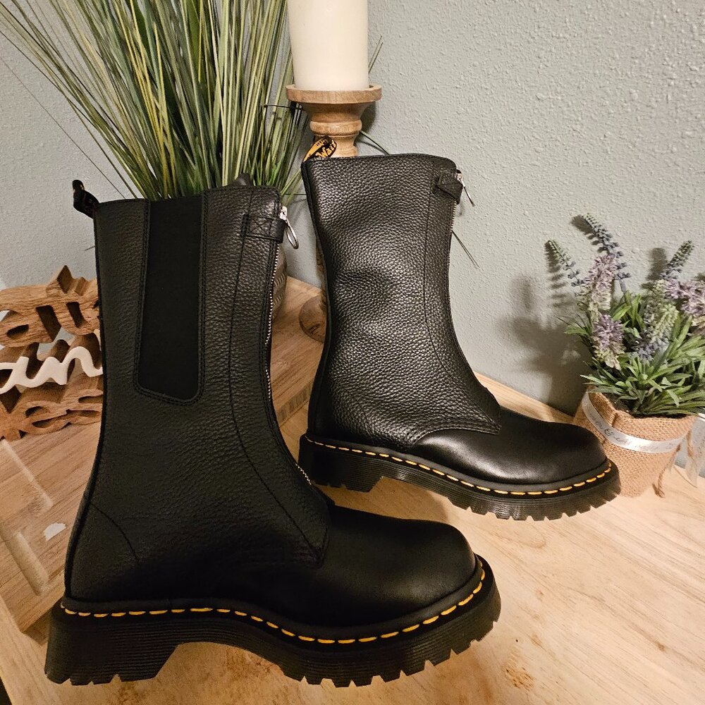 Dr. Martens Black Leather Front-Zip Platform Boots - Picture 2 of 15